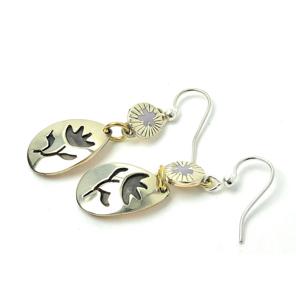 Far Fetched Cutout Flower Dangle Earrings Handmade Silver Plated - Picture 7 of 7